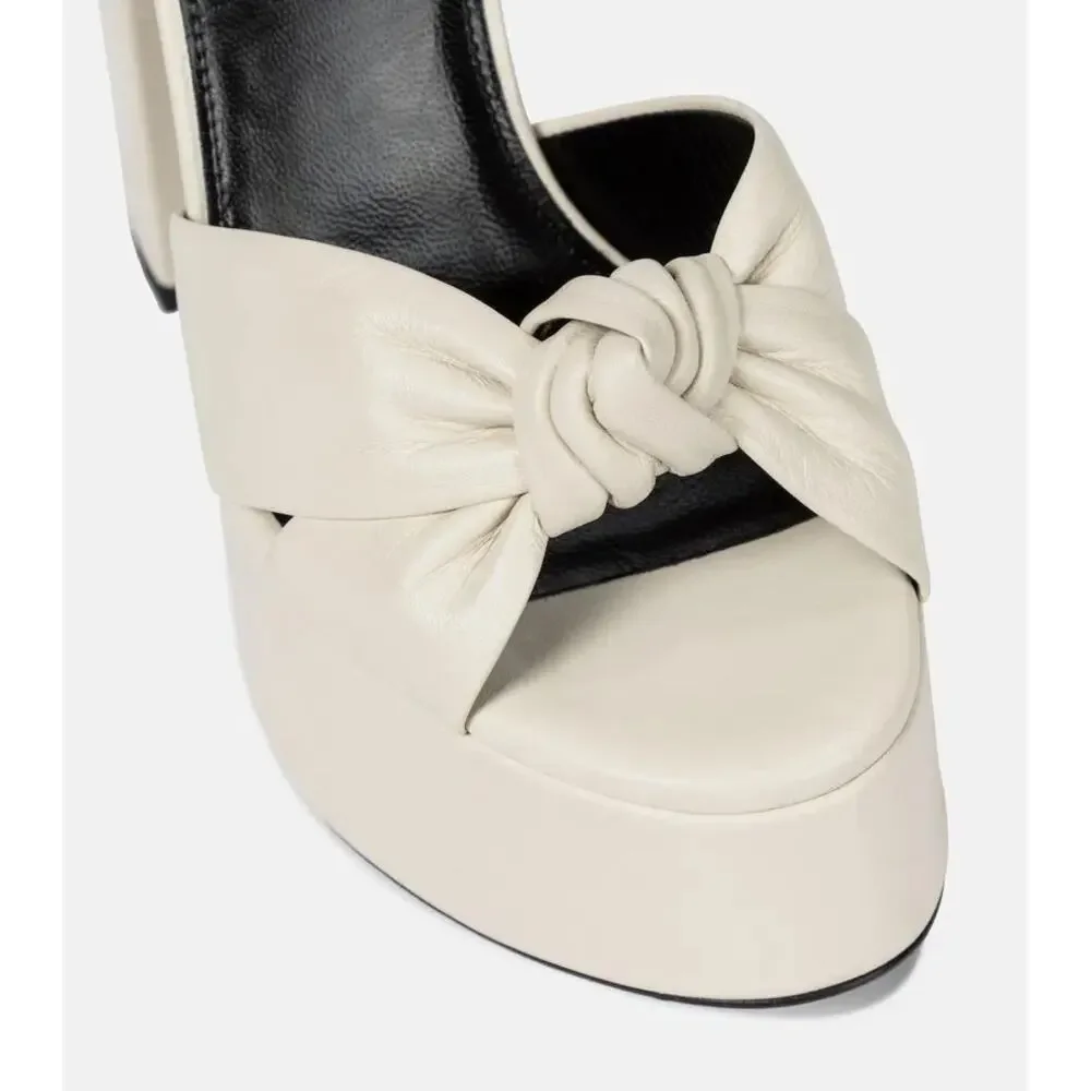NWB Saint Laurent Bianca 125 Leather Platform Sandals Pearl Womens Size 41